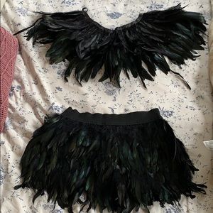 Feathered Black mini skirt w shoulder piece